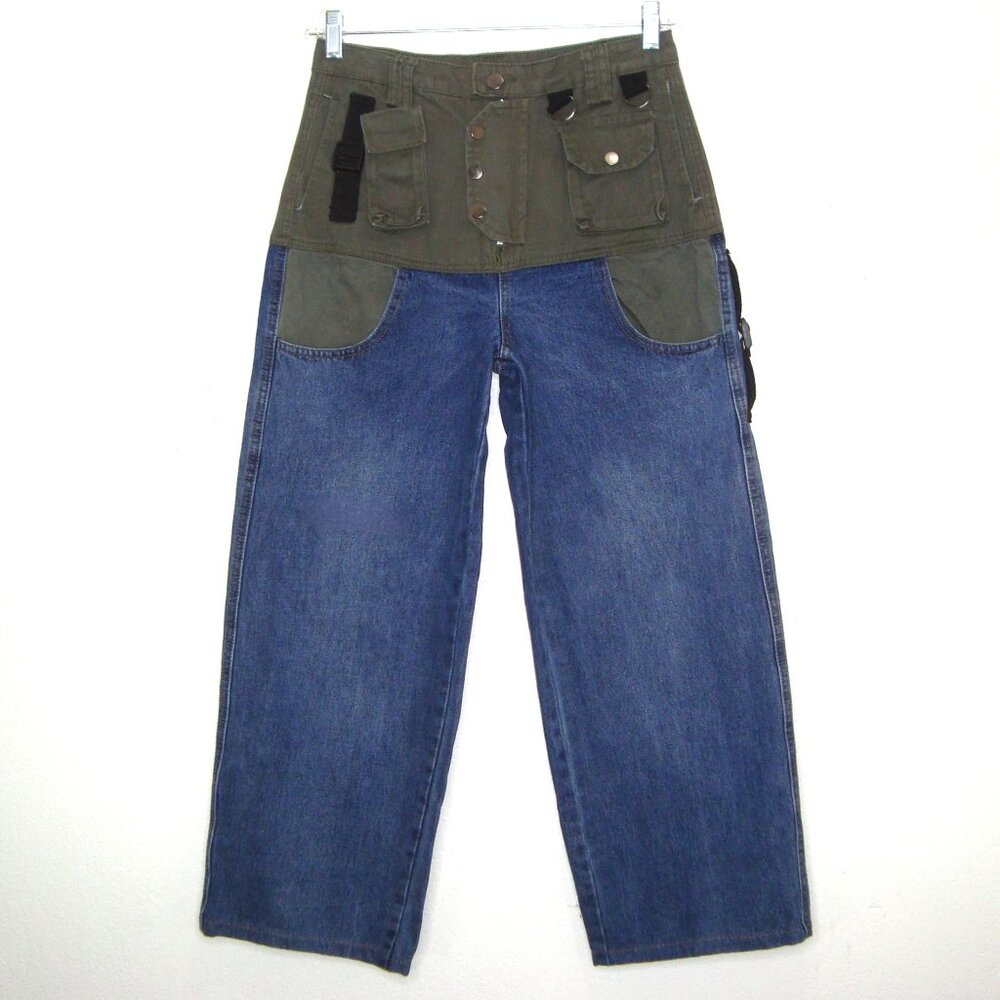 NWOT CZ Copping Zone Stitched Multi Pocket Tu-Tone Grunge Wide Leg Jeans Size L